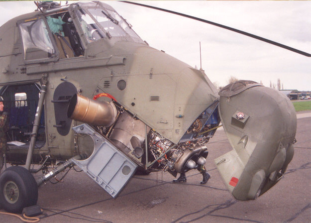 Wessex helicopter with engine exposed