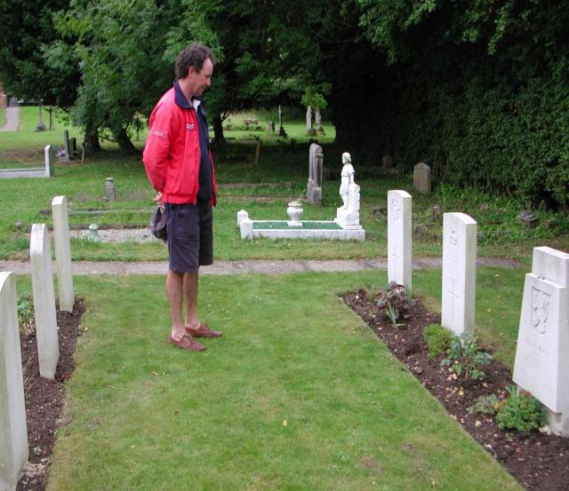 Jean Porter visiting her brother's grave at North Weald